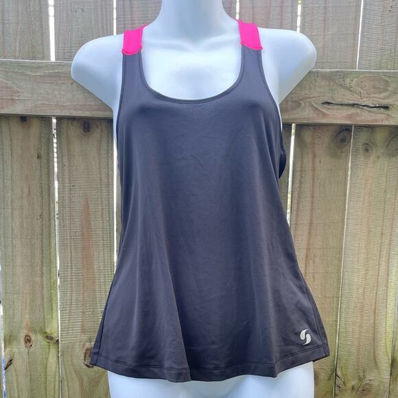 Soffe black and hot pink racer back mesh style work out tank - Picture 1 of 4